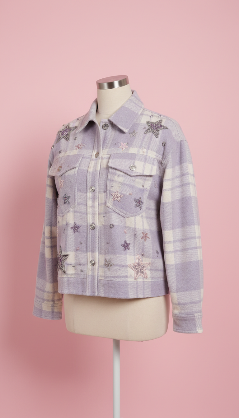 Lilac star embellished flannel jacket