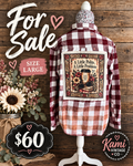 Size Large burgundy blush and cream buffalo check vintage flannel with an A Little Polite A Little Problem floral back design