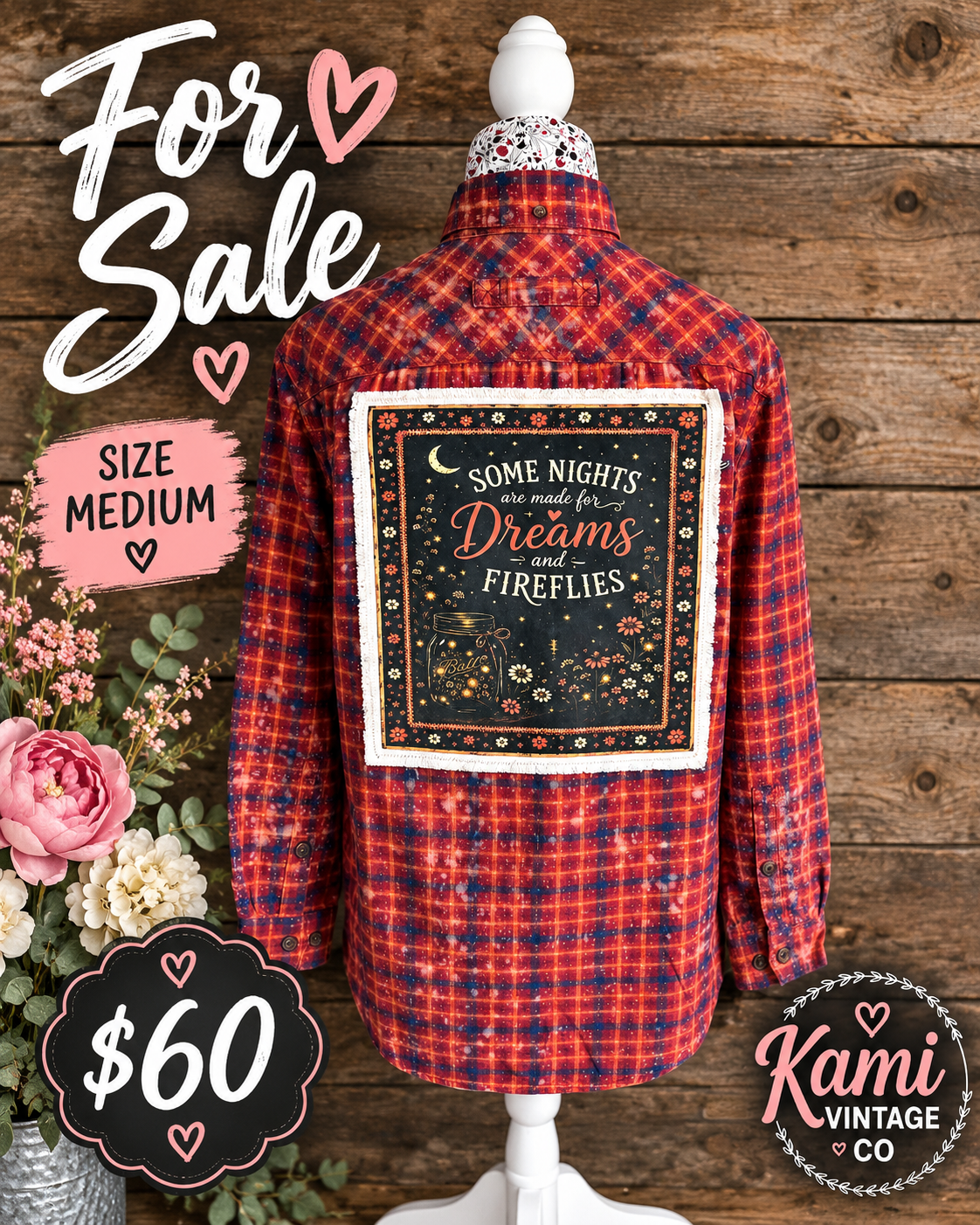 Some Nights Are Made for Dreams and Fireflies vintage flannel, Size Medium