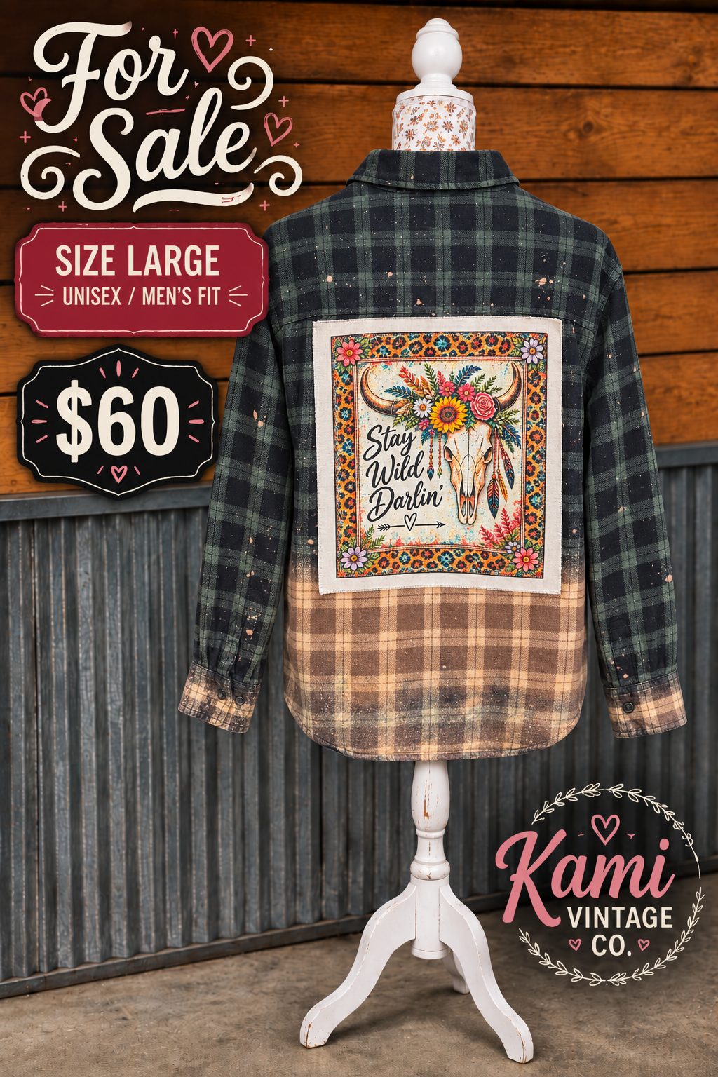 Stay Wild Darlin' Upcycled Flannel - Size Large Unisex