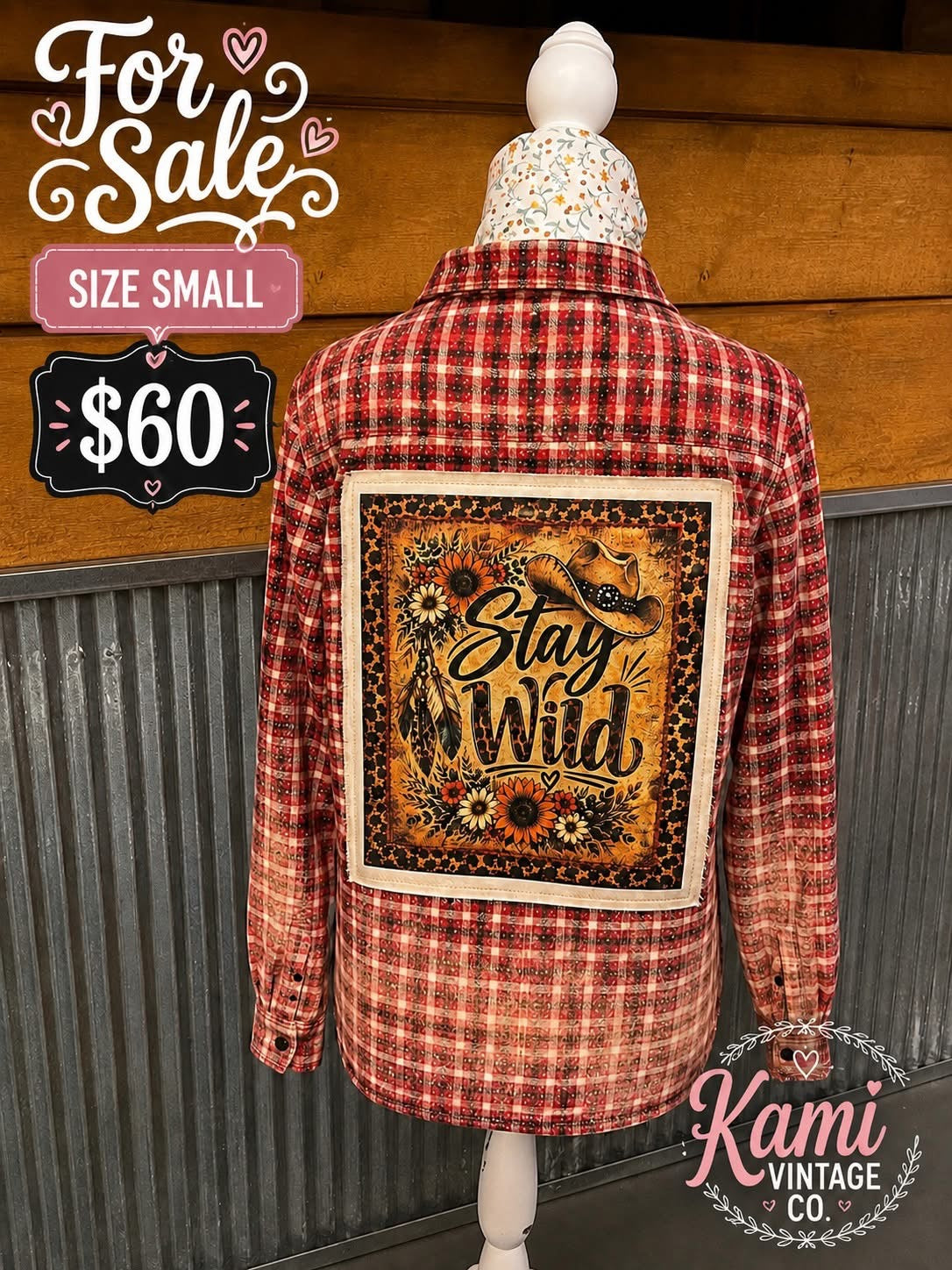 Stay Wild upcycled flannel, size small