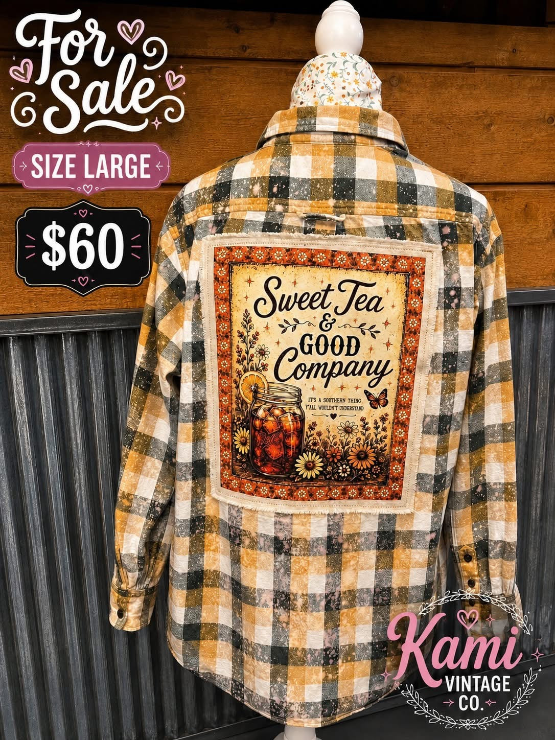 Sweet Tea and Good Company upcycled flannel, size large