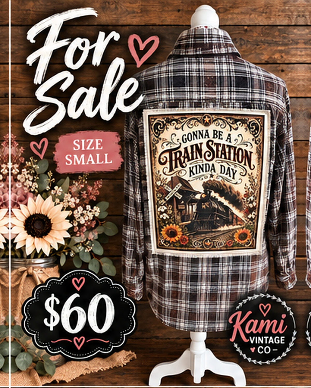 Train Station Kinda Day Upcycled Plaid Flannel – Size Small