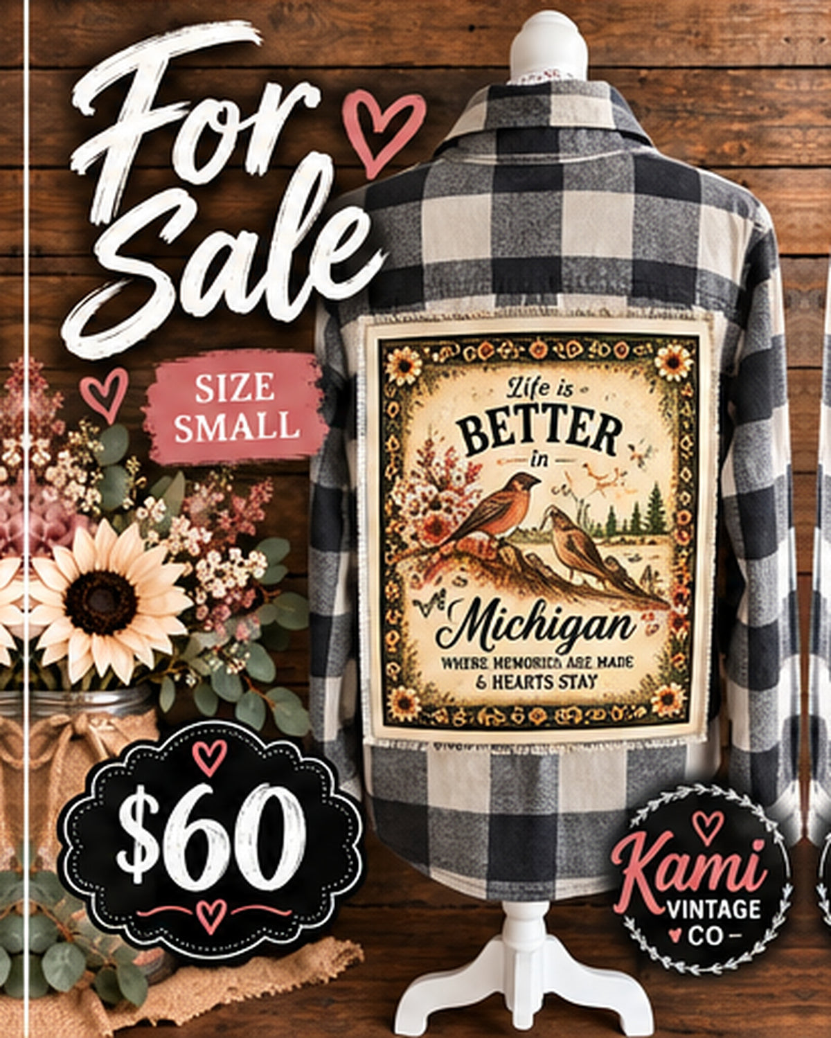 Life Is Better in Michigan Upcycled Flannel – Size Small