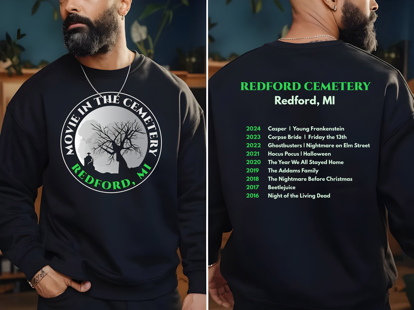 Movie at Redford Cemetery Crewneck Sweatshirt, Hoodie or Long Sleeve T-Shirt