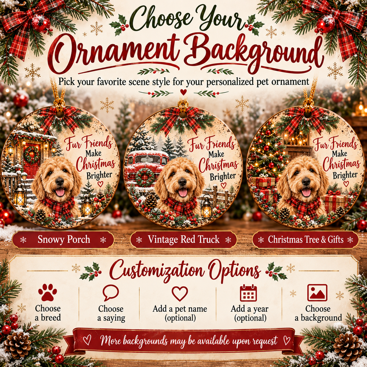 Three pet ornament background choices