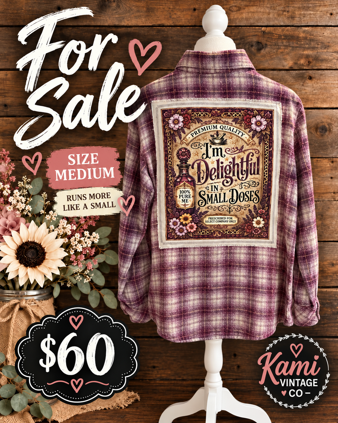 I'm Delightful in Small Doses Vintage Flannel - Size Medium