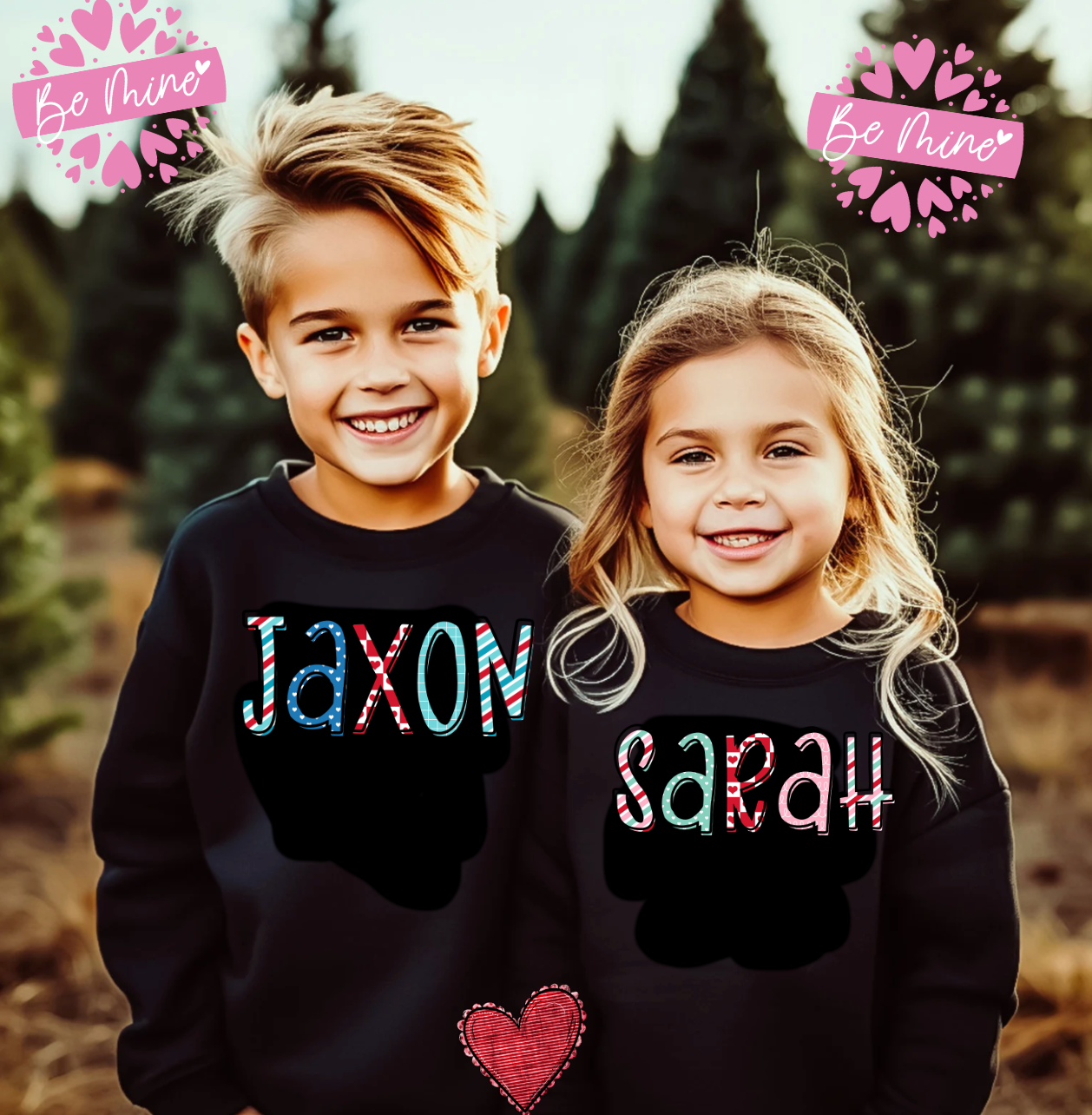 Valentine Name Shirts for Boy or Girl in Crewneck Sweatshirt or T-Shirt