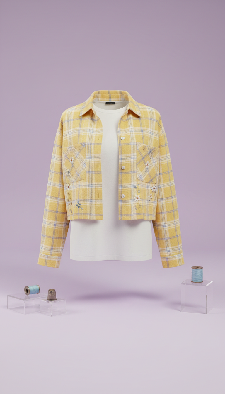 Sunny yellow plaid crop flannel