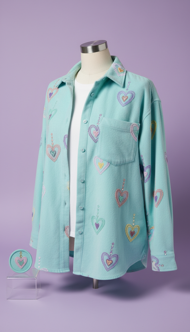 Aqua heart charm flannel shirt