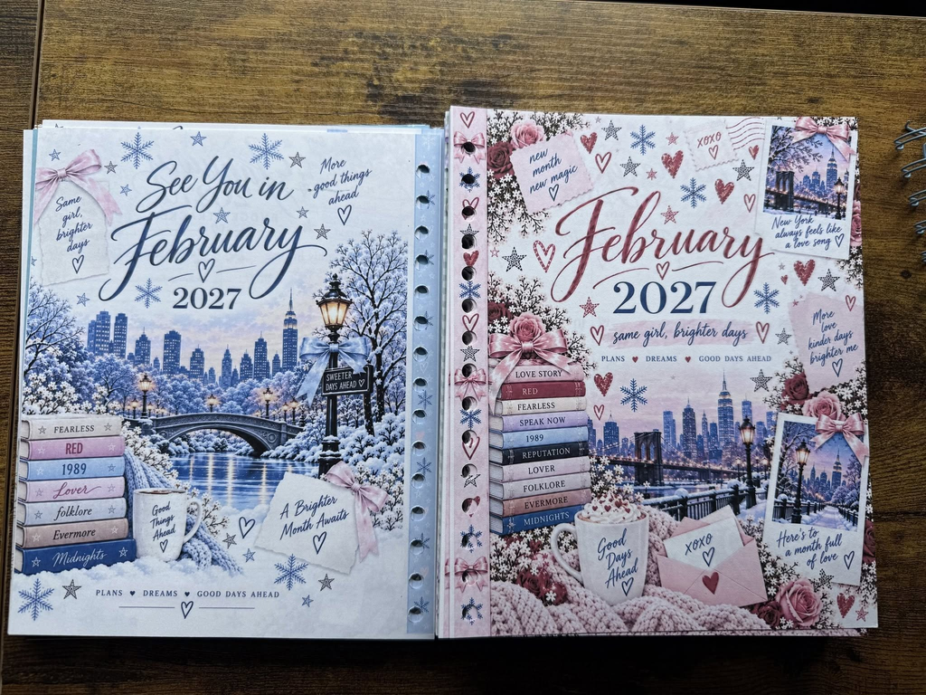 Decorative January closing and February 2027 opening pages