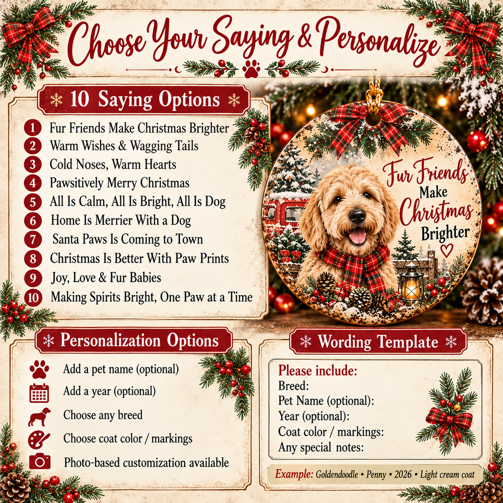Ten pet ornament sayings and personalization options
