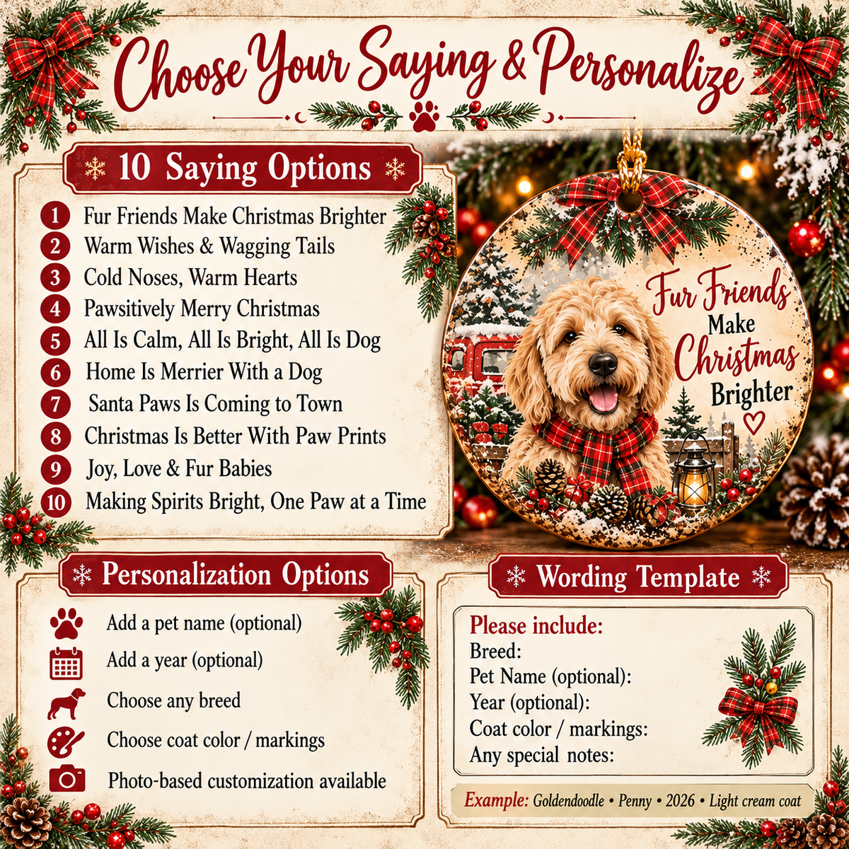 Ten pet ornament sayings and personalization options