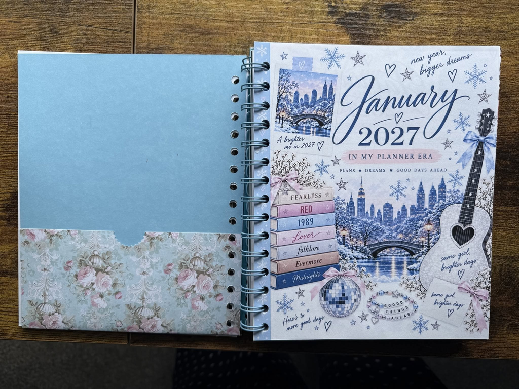 Interior pocket and decorative January 2027 opening page